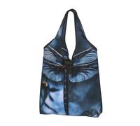 AABSTBFM Black Dragonfly Printed Foldable Shopping Bag 2 PCS, Reusable Waterproof Grocery Bag Large Tote Bag, Shopper Handbag, And Beach Bag