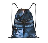 AABSTBFM Black Dragonfly Printed Lightweight Drawstring Backpack | S - String Backpack Bags For Gym, Travel, Shopping, School