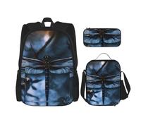 AABSTBFM Black Dragonfly Printed School Backpack Set with Lunch Bag and Pencil Case, Travel Daypacks School Bag 3pcs Set