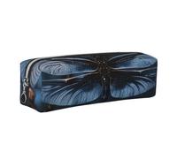 AABSTBFM Black Dragonfly Printed Square Pencil Case Cute Leather Silver Zipper Pen Pencil Pouch Bag for School, Office, and Travel