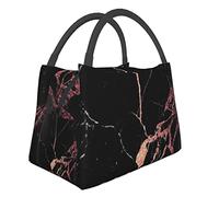 AABSTBFM Black Rose Gold Marble Printed Insulated Lunch Bag for Men Women Cool Lunch Boxes Foldable Lunch Tote Bag