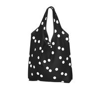 AABSTBFM Black White Polka Dots Printed Foldable Shopping Bag 1 Pcs - Reusable Waterproof Grocery Bag Large Tote Bag, Shopper Handbag, And Beach Bag