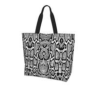 AABSTBFM Black White Snake Skin Printed Shopping Bags For Women Ladies Girls - Large Reusable Waterproof Shoulder Tote Bag, Grocery Bags, Shopper Handbag, And Beach Bag