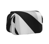 AABSTBFM Black White Stripe Printed Double Layer Pencil Case, Large Capacity Oxford Pen Pouch for 50+ Pens, Stationery Organizer for School Office Travel, Gift for Teens Adults