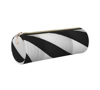 AABSTBFM Black White Stripe Printed Round Pencil Case Cute Leather Gold Zipper Pen Pencil Pouch Bag for School, Office, and Travel
