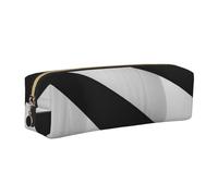 AABSTBFM Black White Stripe Printed Square Pencil Case Cute Leather Gold Zipper Pen Pencil Pouch Bag for School, Office, and Travel