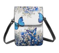 AABSTBFM Blue Butterflies White Flowers Crossbody Phone Bag For Women Girls Wallet Handbags Pu Leather Cell Phone Bag Purse