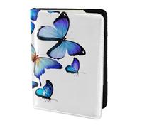 AABSTBFM Blue Butterfly Printed Passport Holder 5.5 in, Leather Travel Passport Cover Card Case Wallet for Women Men