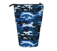 AABSTBFM Blue Camo Expandable Vertical Pencil Case - Multi-Purpose Pen Bag and Makeup Pouch for School, Office, and Travel