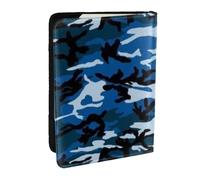 AABSTBFM Blue Camouflage Pattern Printed Passport Holder 6.5 in, Leather Travel Passport Cover Card Case Wallet for Women Men