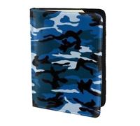 AABSTBFM Blue Camouflage Printed Passport Holder 5.5 in, Leather Travel Passport Cover Card Case Wallet for Women Men