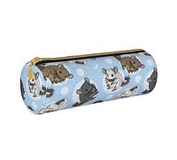 AABSTBFM Blue Chinchillas and Moon Printed Round Pencil Case Cute Leather Zipper Pen Pencil Pouch Bag for School, Office, and Travel