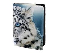 AABSTBFM Blue Eyed Snow Leopard Printed Passport Holder 5.5 in, Leather Travel Passport Cover Card Case Wallet for Women Men
