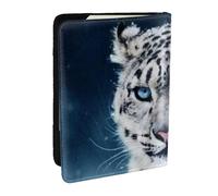 AABSTBFM Blue Eyed Snow Leopard Printed Passport Holder 6.5 in, Leather Travel Passport Cover Card Case Wallet for Women Men