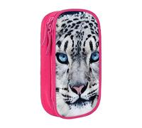 AABSTBFM Blue Eyed Snow Leopard Printed Pencil Case Large Capacity Compartment Pencil Pen Pouch Bag with Zipper for School, Office, and Travel, Pink