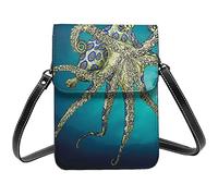AABSTBFM Blue Ringed Octopus Crossbody Phone Bag For Women Girls Wallet Handbags Pu Leather Cell Phone Bag Purse