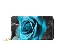 AABSTBFM Blue Rose Printed Leather Wallet for Women Men Zipper Purse Clutch Bag Long Wallet Card Holder