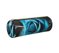 AABSTBFM Blue Rose Printed Round Pencil Case Cute Leather Gold Zipper Pen Pencil Pouch Bag for School, Office, and Travel