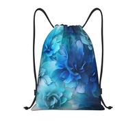 AABSTBFM Blue Shades Ombre Flowers Printed Lightweight Drawstring Backpack | M - String Backpack Bags For Gym, Travel, Shopping, School