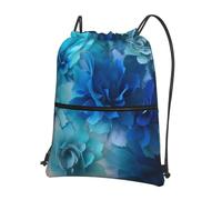 AABSTBFM Blue Shades Ombre Flowers Printed Outdoor Drawstring Backpack Lightweight String Backpack Bags for Sports, Gym, Travel, Shopping, School