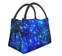 AABSTBFM Blue Shining Stars Printed Insulated Lunch Bag for Men Women Cool Lunch Boxes Foldable Lunch Tote Bag