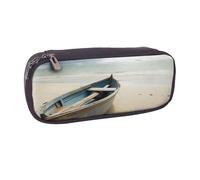 AABSTBFM Boat on The Beach Printed Leather Pencil Case - Multi-Purpose Pen Bag and Makeup Pouch for School, Office, and Travel