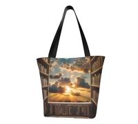 AABSTBFM Bookshelf Clouds Sunset Printed Large Tote Bag For Women Ladies Girls - Versatile Shoulder Bag, Shopper Handbag, And Beach Bag