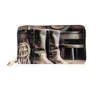 AABSTBFM Boots in Front of Cask and Ropes Printed Leather Wallet for Women Men Zipper Purse Clutch Bag Long Wallet Card Holder