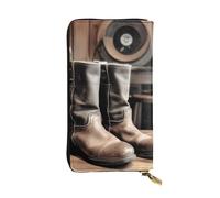 AABSTBFM Boots in Front of Cask and Ropes Printed Leather Wallet for Women Men Zipper Purse Clutch Bag Long Wallet Card Holder
