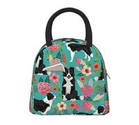 AABSTBFM Border Collie Florals Printed Insulated Lunch Bag for Men Women Waterproof Cooler Lunch Boxes Lunch Tote Bag