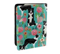 AABSTBFM Border Collie Florals Printed Passport Holder 6.5 in, Leather Travel Passport Cover Card Case Wallet for Women Men