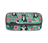 AABSTBFM Border Collie Florals Printed Pencil Case Cute High Capacity Pen Pencil Pouch Bag with Zipper - Versatile and Durable for School, Office, and Travel