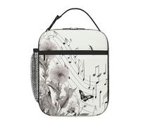 AABSTBFM Botanical Flying Music Notes Printed Insulated Lunch Tote Bag, Portable Thermal Cooler Cooling Tote Lunch Box for Adult Men Women