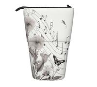 AABSTBFM Botanical Flying Music Notes Printed Pencil Case - Telescopic Standing Pen Bag and Makeup Pouch for School, Office, Travel