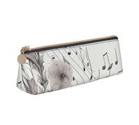 AABSTBFM Botanical Flying Music Notes Printed Triangle Pencil Case Cute Leather Zipper Pen Pencil Pouch Bag for School, Office, and Travel