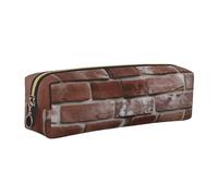 AABSTBFM Brick Red Stone Printed Square Pencil Case Cute Leather Gold Zipper Pen Pencil Pouch Bag for School, Office, and Travel