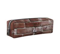 AABSTBFM Brick Red Stone Printed Square Pencil Case Cute Leather Silver Zipper Pen Pencil Pouch Bag for School, Office, and Travel