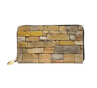 AABSTBFM Brick Yellow Stone Wall Printed Leather Wallet for Women Men Zipper Purse Clutch Bag Long Wallet Card Holder
