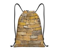 AABSTBFM Brick Yellow Stone Wall Printed Lightweight Drawstring Backpack | S - String Backpack Bags For Gym, Travel, Shopping, School