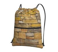 AABSTBFM Brick Yellow Stone Wall Printed Outdoor Drawstring Backpack Lightweight String Backpack Bags for Sports, Gym, Travel, Shopping, School