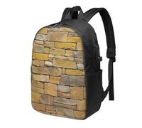 AABSTBFM Brick Yellow Stone Wall Printed Travel Backpack 17 inch Laptop Bag School Bags for Men Women College School, With Usb Charging Port