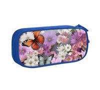AABSTBFM Butterflies Flowers Printed Pencil Case Pen Pouch Bag with Zipper, Blue Large Capacity Pencil Box for School, Office, Travel