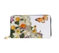AABSTBFM Butterflies Narcissus Flowers Printed Leather Wallet for Women Men Zipper Purse Clutch Bag Long Wallet Card Holder