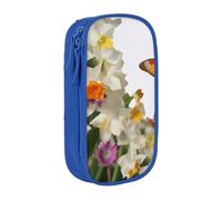 AABSTBFM Butterflies Narcissus Flowers Printed Pencil Case Large Capacity Compartment Pencil Pen Pouch Bag with Zipper for School Office Travel, Blue