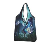 AABSTBFM butterfly in the night Printed Foldable Shopping Bag 2 PCS, Reusable Waterproof Grocery Bag Large Tote Bag, Shopper Handbag, And Beach Bag