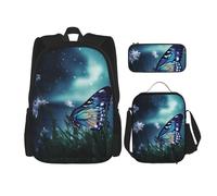 AABSTBFM butterfly in the night Printed School Backpack Set with Lunch Bag and Pencil Case, Travel Daypacks School Bag 3pcs Set