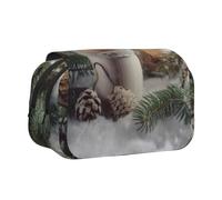 AABSTBFM Candle Winter Snow Fir Tree Leaves Printed Double Layer Pencil Case, Large Capacity Oxford Pen Pouch for 50+ Pens, Stationery Organizer for School Office Travel, Gift for Teens Adults