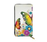 AABSTBFM Cartoon Color Flower Butterfly Printed Leather Wallet for Women Men Zipper Purse Clutch Bag Long Wallet Card Holder
