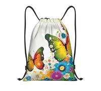 AABSTBFM Cartoon Color Flower Butterfly Printed Lightweight Drawstring Backpack | M - String Backpack Bags For Gym, Travel, Shopping, School