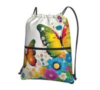 AABSTBFM Cartoon Color Flower Butterfly Printed Outdoor Drawstring Backpack Lightweight String Backpack Bags for Sports, Gym, Travel, Shopping, School